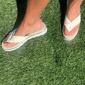 Leather slip on sandals